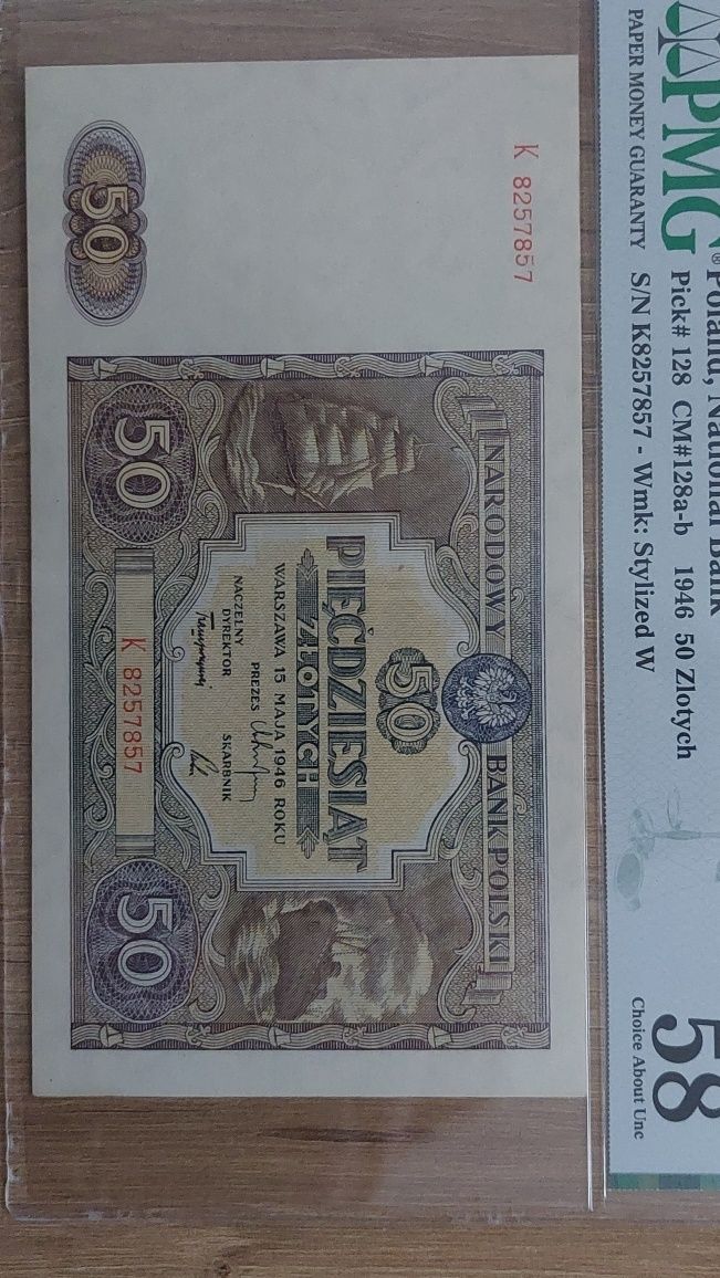 50 zł 1946r UNC stan 1 PMG 58 nie 1947 okazja