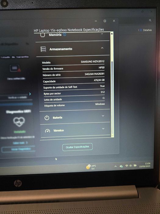 PC portátil HP mod. 15s-eq0 - 16Gb Ram - 500Gb disco SSD  W11