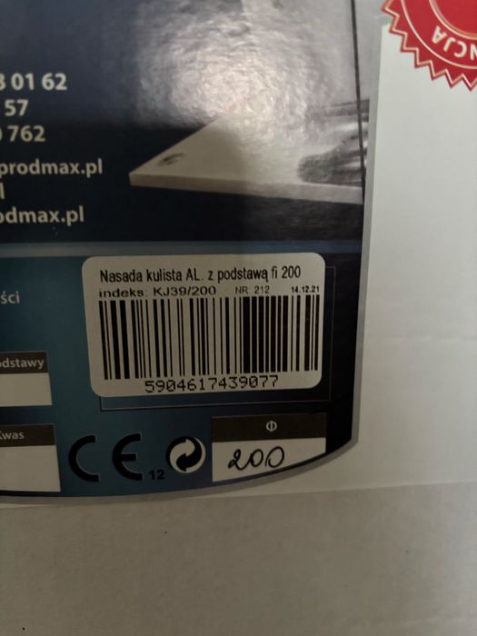 Nasada obrotowa kulista aluminiowa z podstawą fi 200