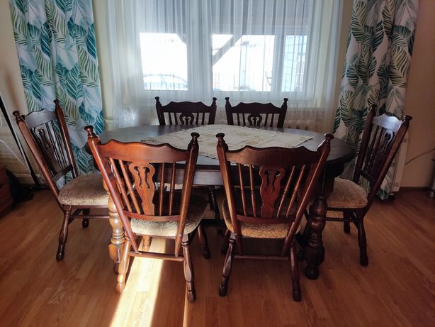 Stół dębowy i 6 krzeseł