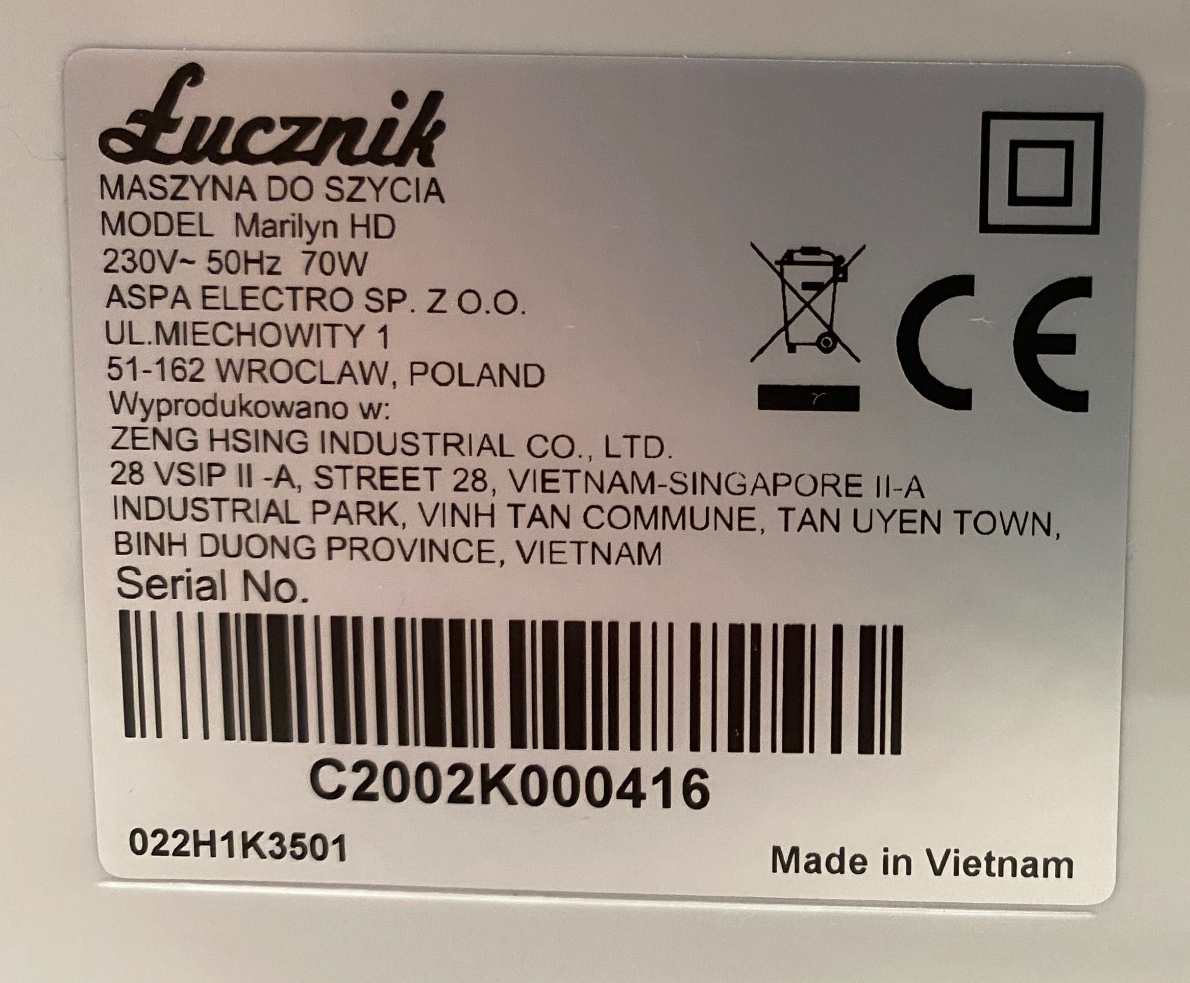 Maszyna do szycia Łucznik Marilyn HD