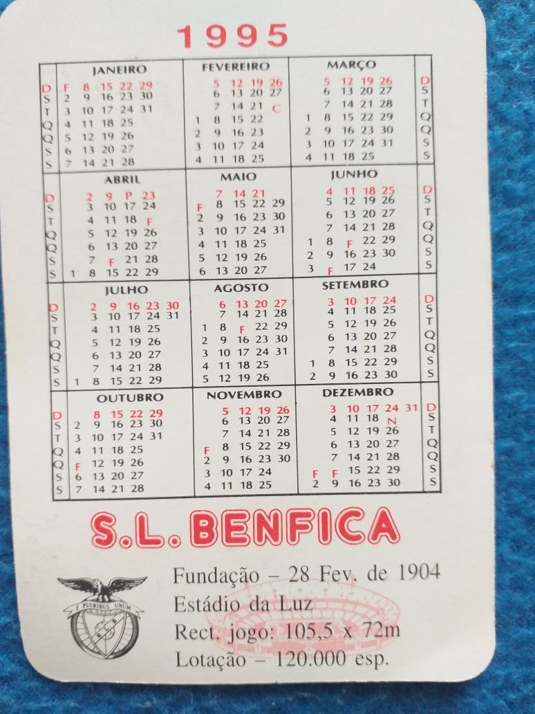 Calendários do S. L.Benfica, de 1995.