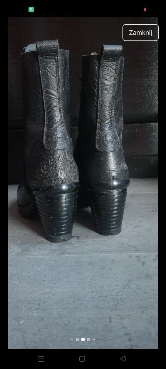 Buty new rock 37 czarne na obcasie ze skóry wiązane gothicana na zamek