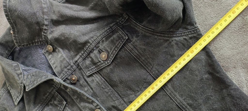 Mega czarna brokatowa kurtka bawełniana jeansowa
