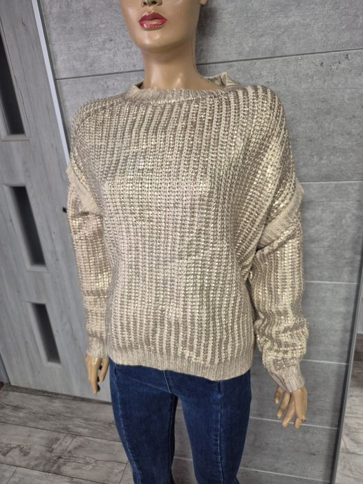 Przepiękny sweter damski złoty Gold&Silver Paris rozmiar uniwersalny