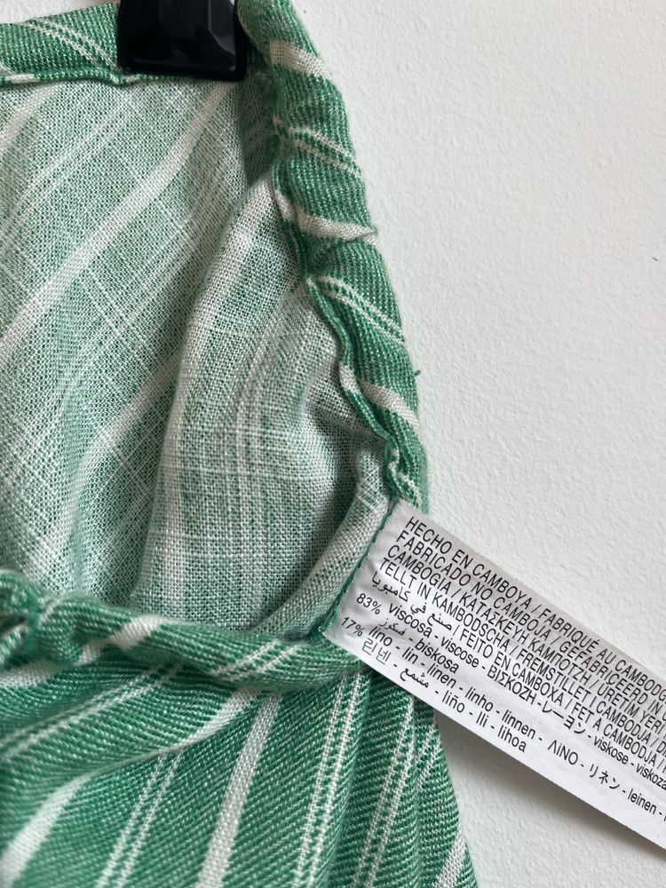 Stradivarius zielona lniana długa spódnica w białe paski rozmiar M 38