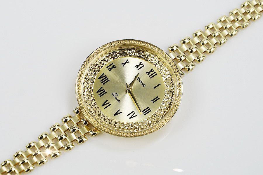 Prześliczny 14k złoty zegarek damski Geneve lw114y B