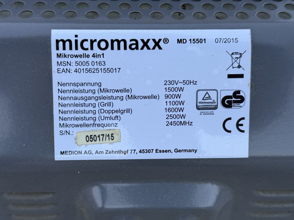 Medion Micromaxx md 15501 мікрохвильовка та гриль 4в1