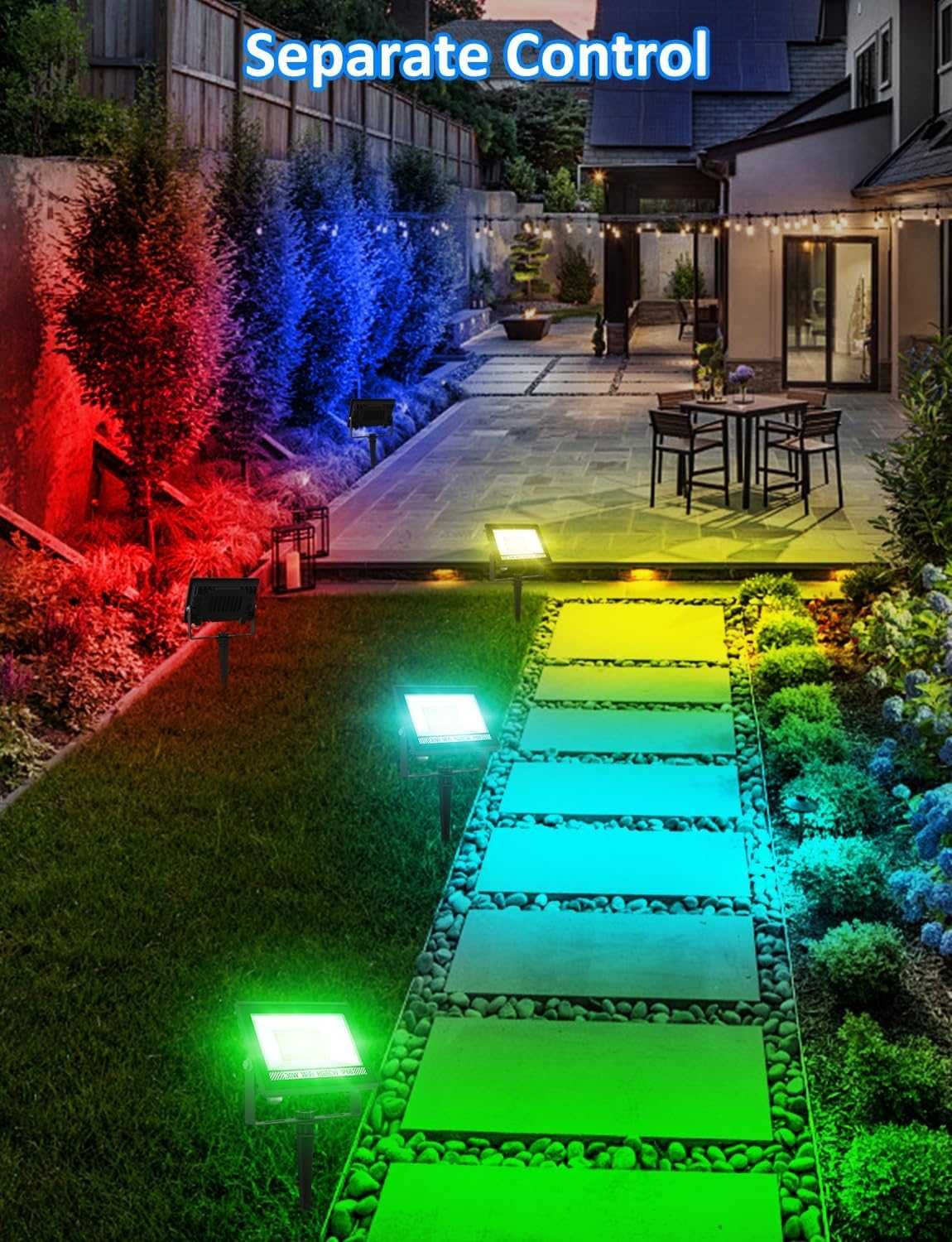 Zestaw reflektorów zewnętrznych LED RGB, Aplikacja, Pilot. 4 sztuki !!