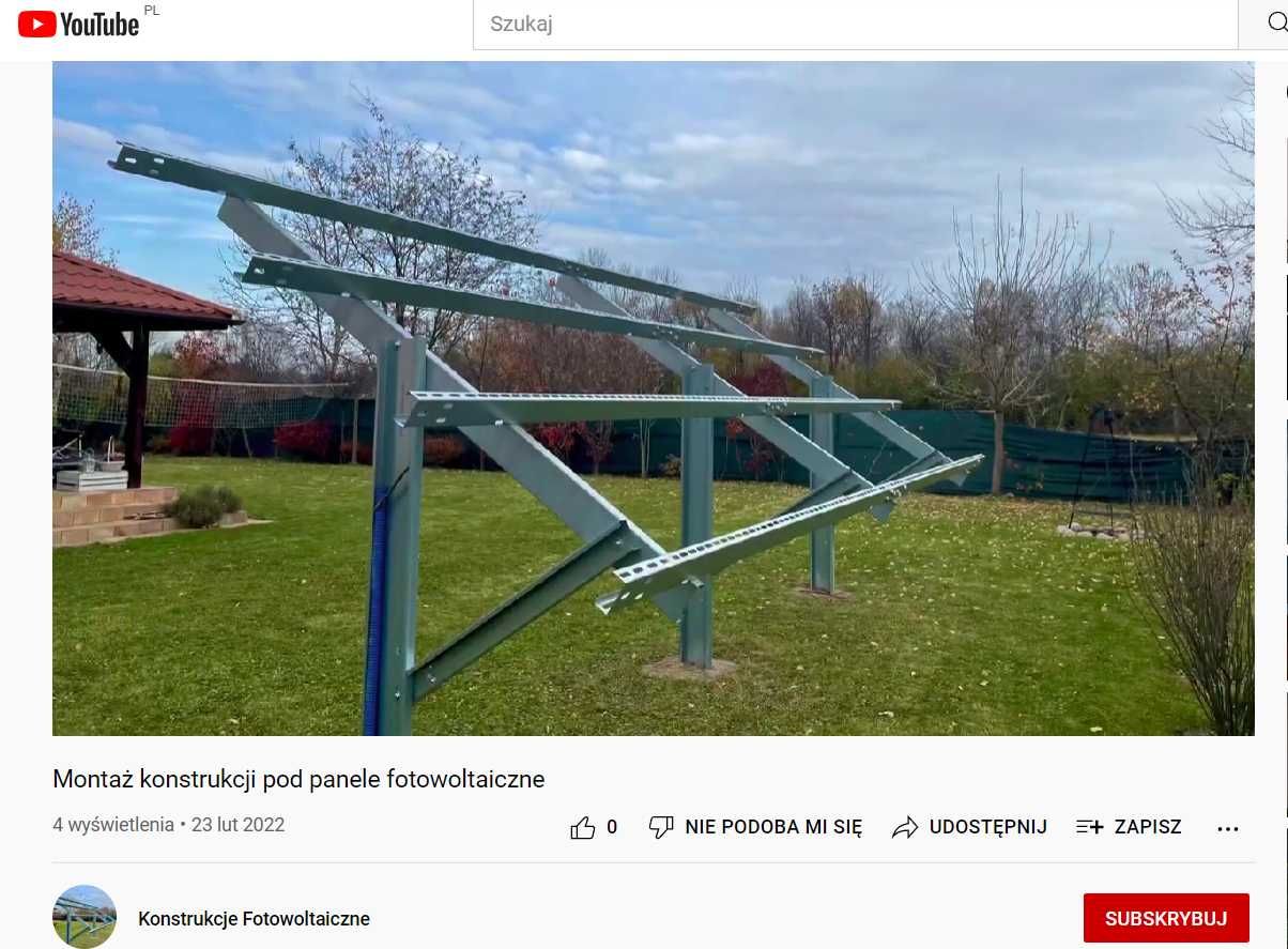 Konstrukcja pod panele fotowoltaiczne - cały zestaw