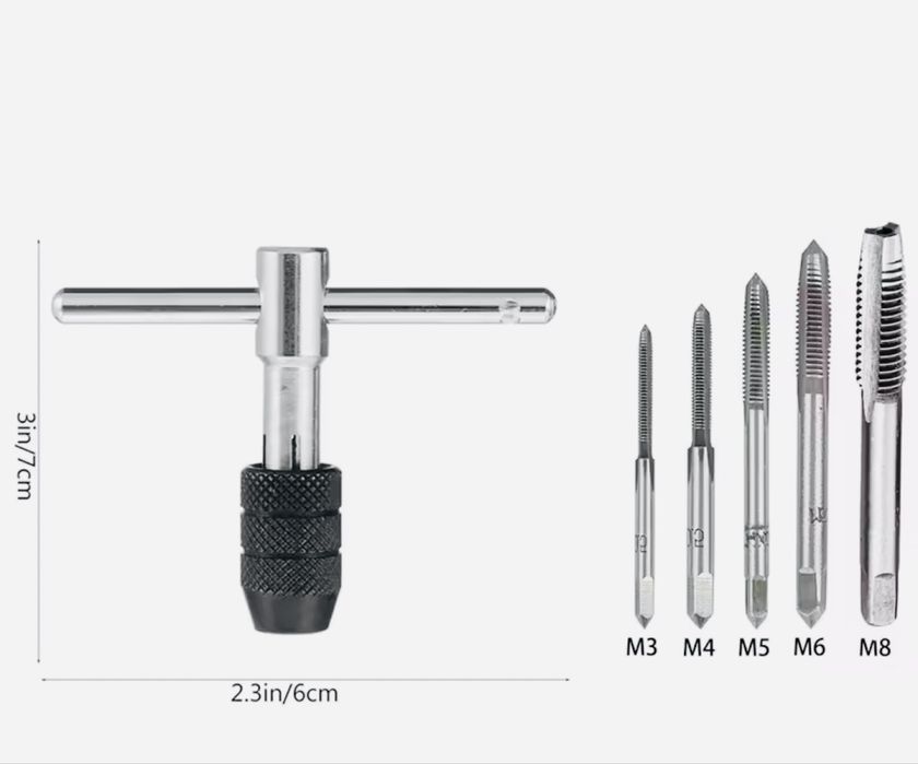 Набор метчиков с воротком 5шт M3 M4 M5 M6 M8