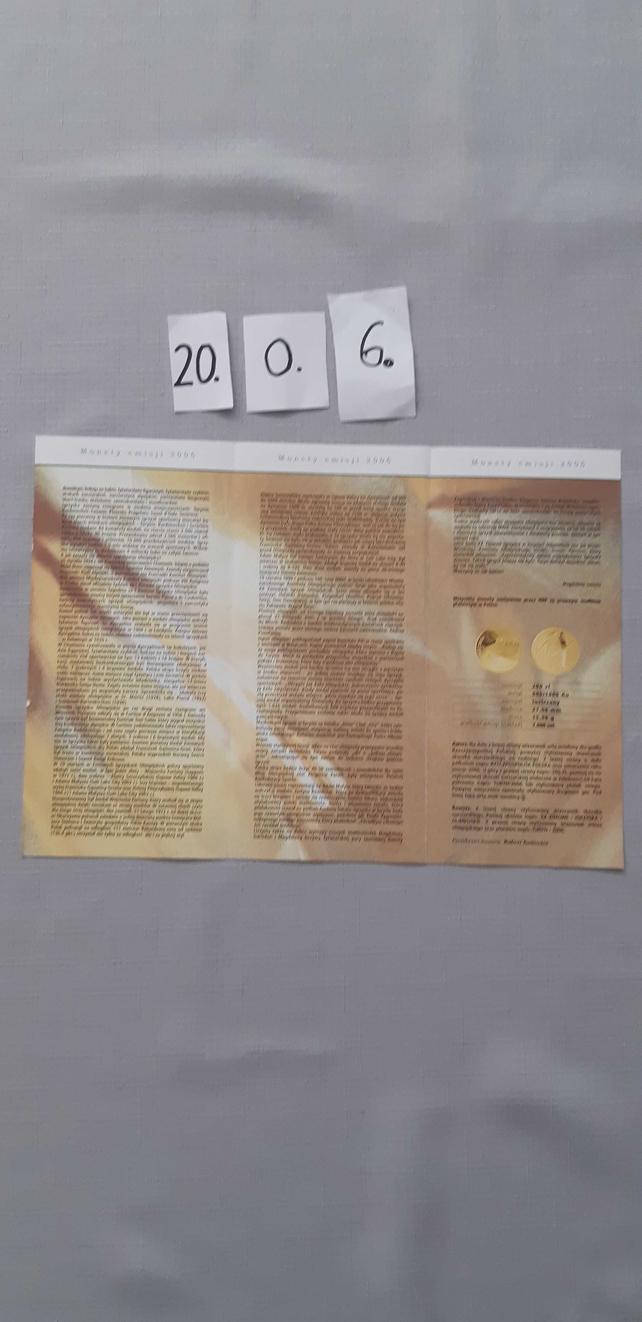folder do monet XX Zimowe Igrzyska Olimpijskie Turyn 2006 rok