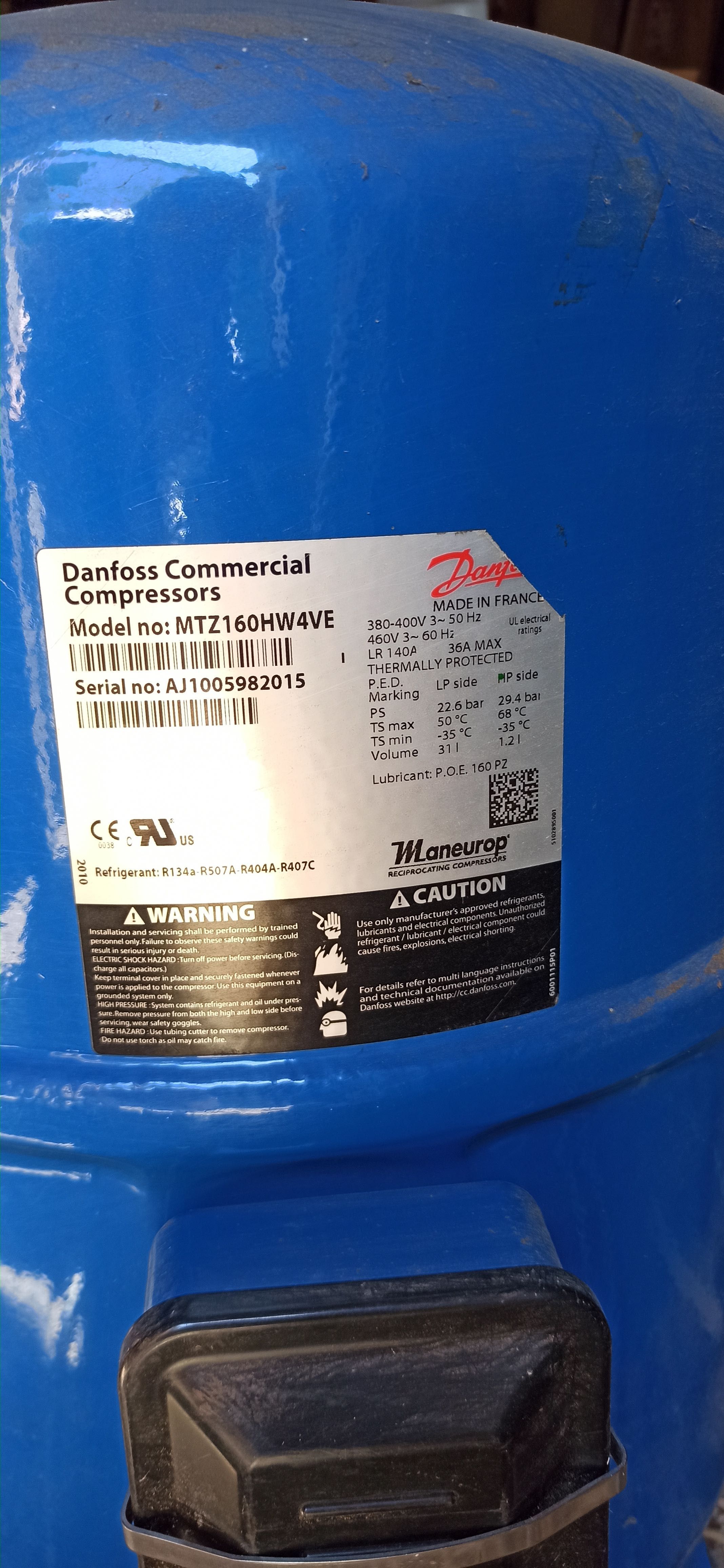 Герметичний поршневий компресор Maneurop Danfoss MTZ160HW4VE