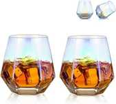 Diamentowe szklanki do whisky, zestaw 2 szklanek przechylone
