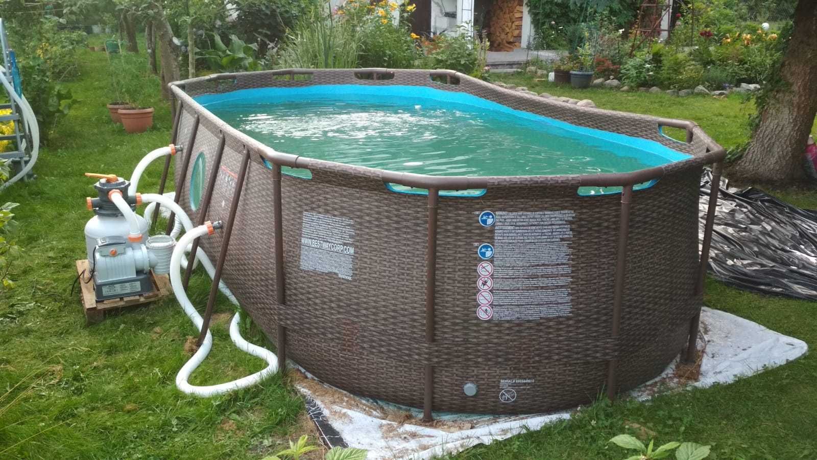 BASEN stelażowy 427X250X100 BESTWAY 56714 z pompą piaskową i pokrywą