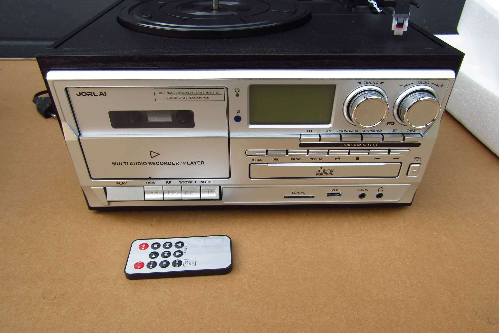 Odtwarzacz JORLAI RETRO Gramofon CD/Kaseta Radio FM/AM Bluetooth