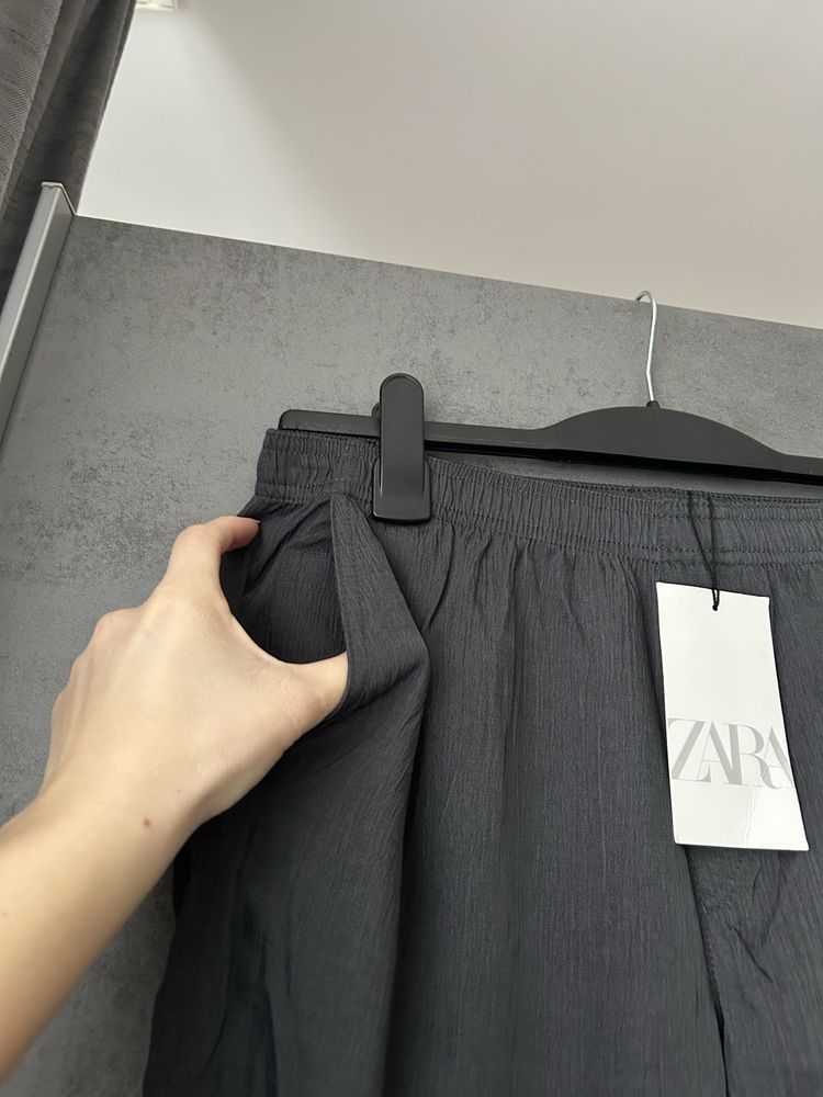 Nowe z metką spodnie ZARA grafitowe stalowe luźne szerokie nogawki