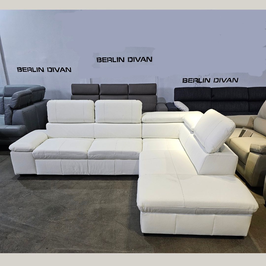 Новий кутовий диван білого кольору, натуральна шкіра. Німеччина