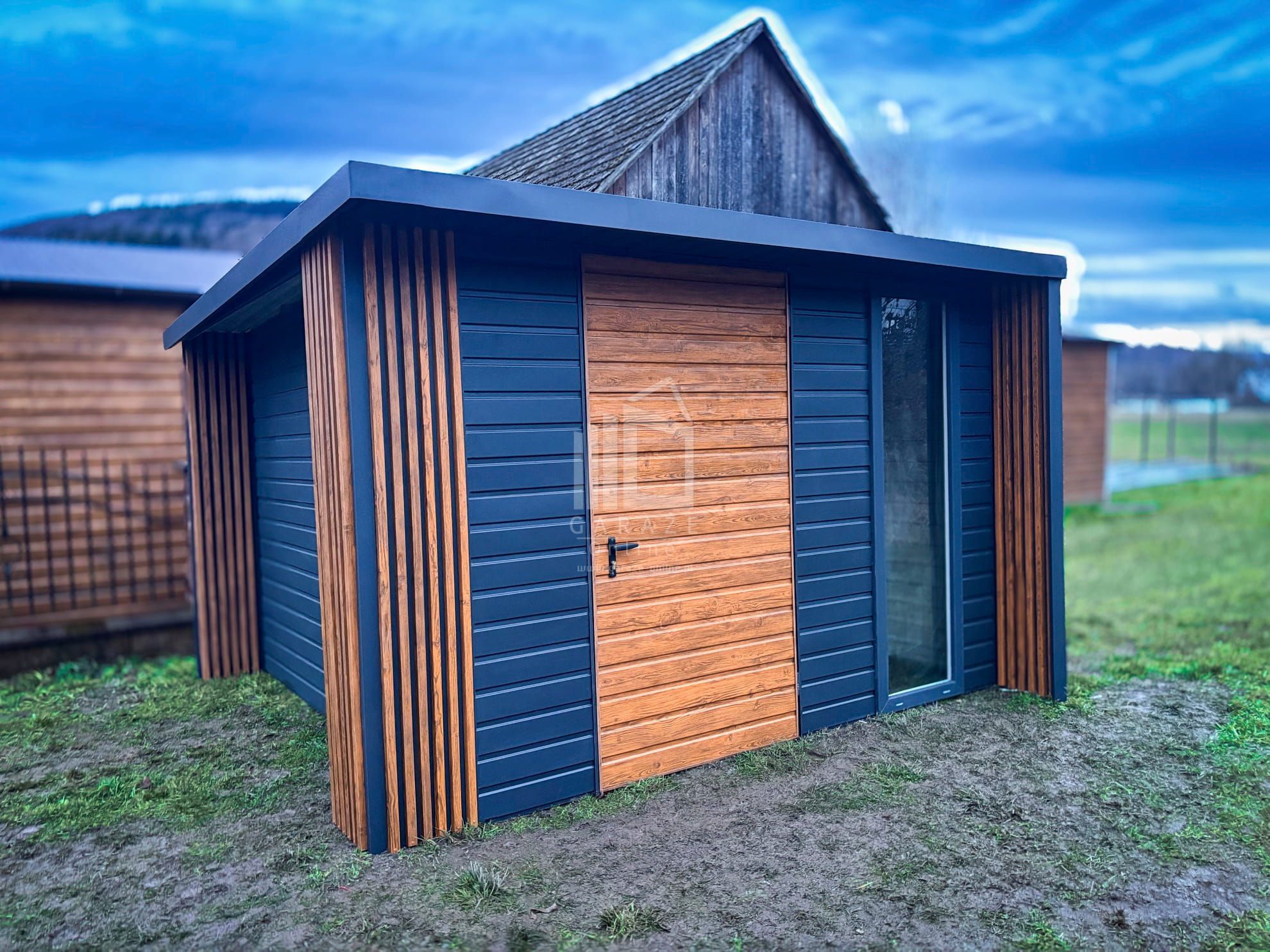 Schowek Domek Premium 3X3M + Wiata 0,5M Drzwi Dekor Z Lameli  Id903