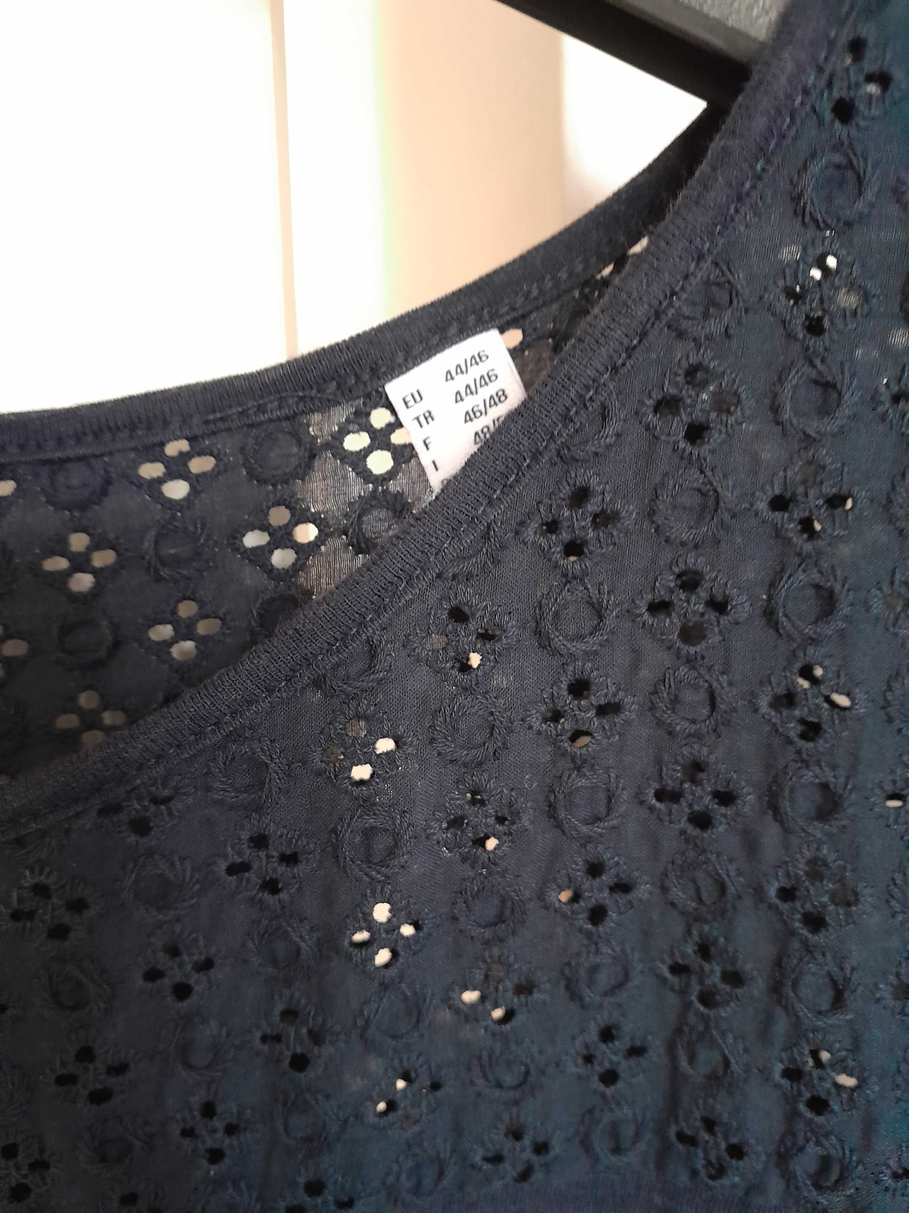 Granatowa wyszywana bawełniana sukienka w paski r 44 46
