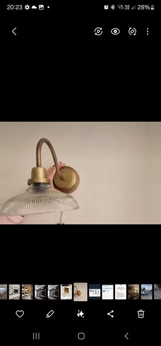 KINKIET Mosiądz Szklany Klosz Nowy