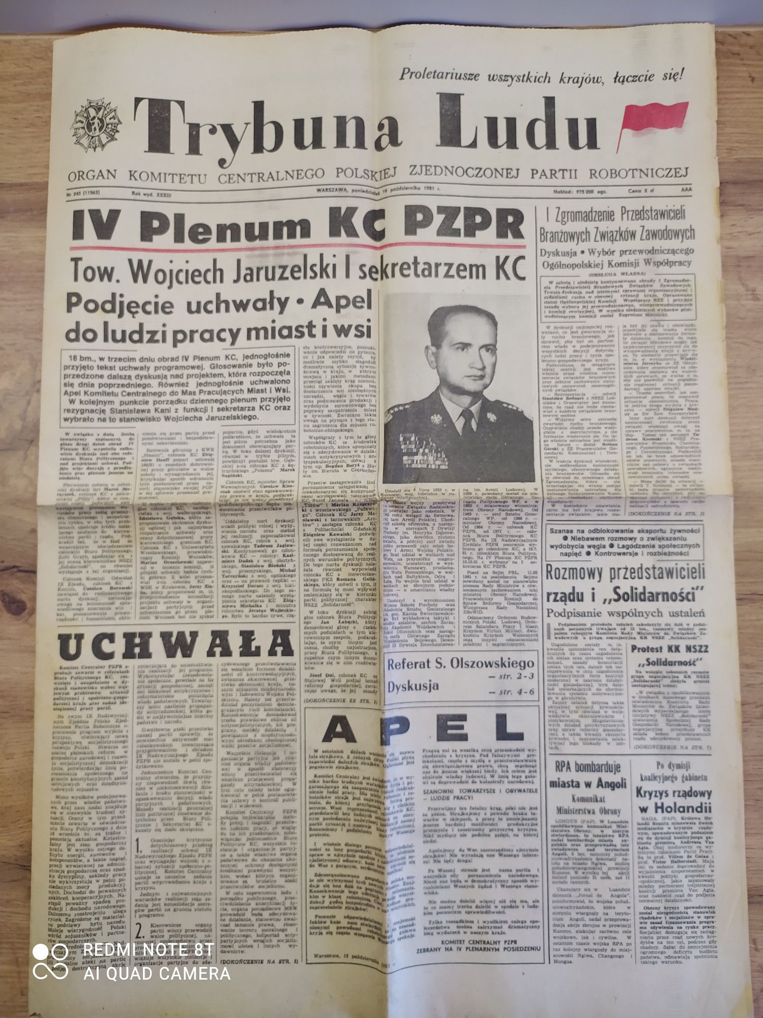 Stara gazeta Trybuna Ludu 19 X 1981.Starocie.PRL.
