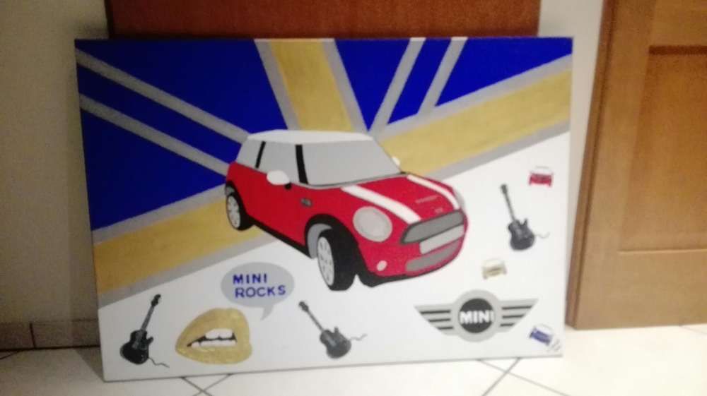 Obraz na płótnie malowany Mini Cooper 100 x70 cm