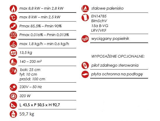 Piecyk na pellet Giada 9kW kominek pelet z pilotem - automatyczny