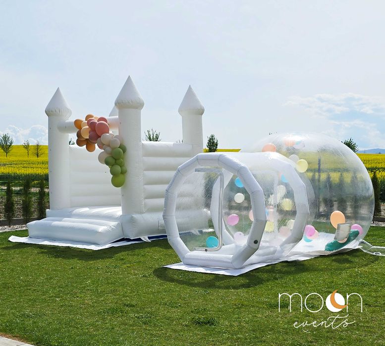 Duży biały dmuchany zamek ze zjeżdżalnią | Dmuchańce do wynajęcia