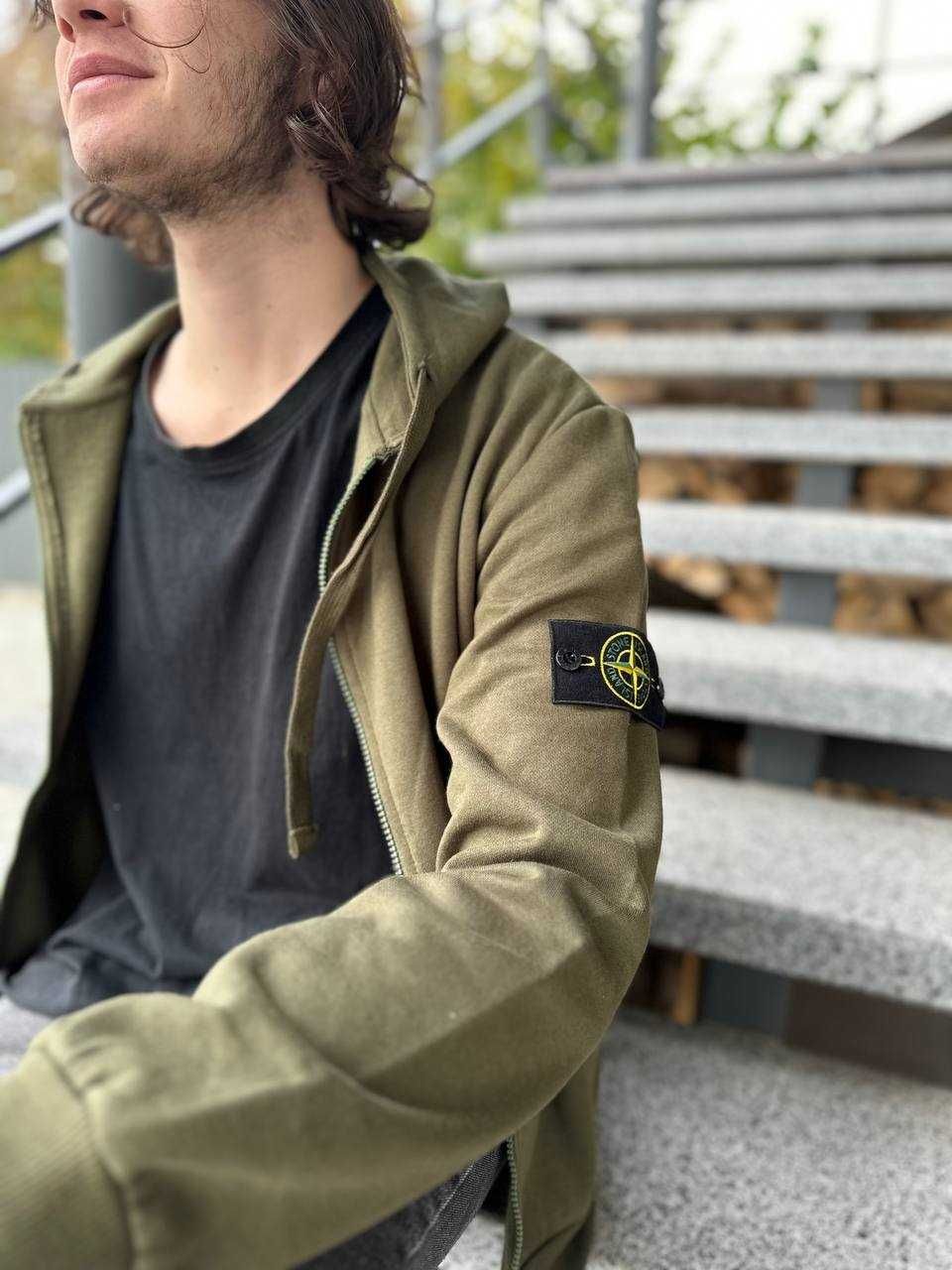 Стоник мужской кофта Stone Island / Зип Худи Хаки стон айленд