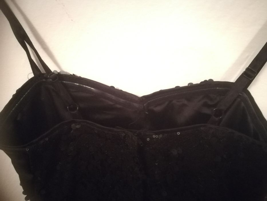 Sukienka mini, czarna, cekiny, na ramiączkach, H&M rozmiar 38