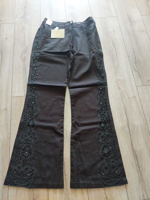 Lafei Nier spodnie damskie 42 gipiura elastyczne dzwony efektownepas92
