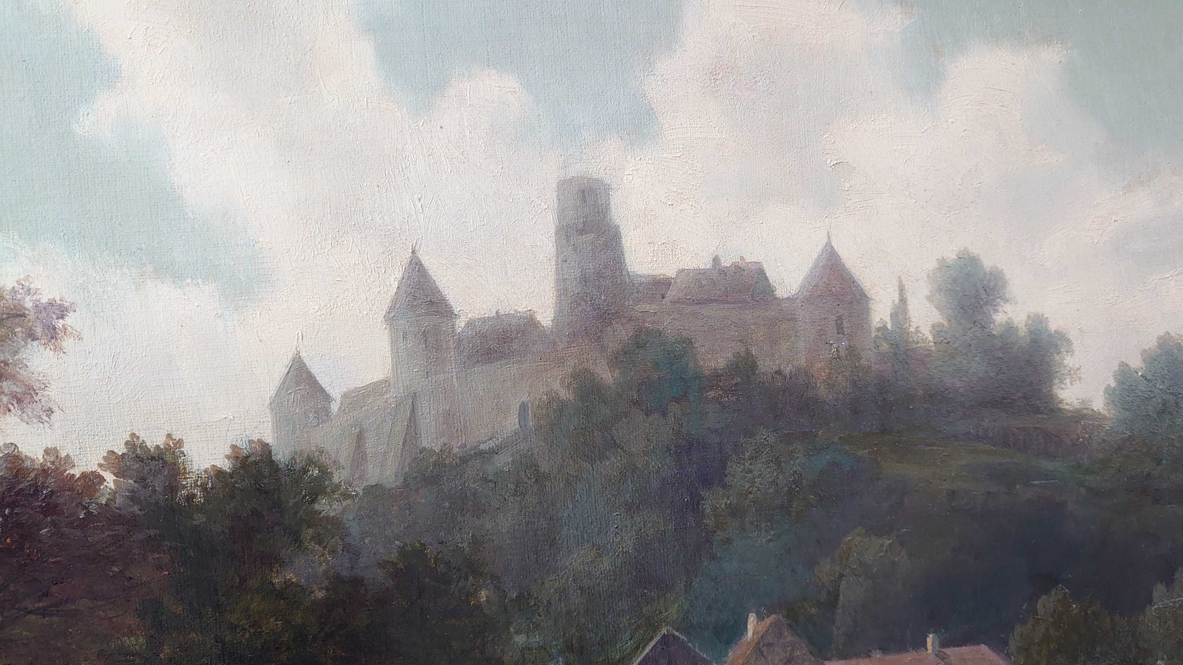 Julius SCHONROCK (1835 - 1878) obraz "Zamek na wzgórzu" olej