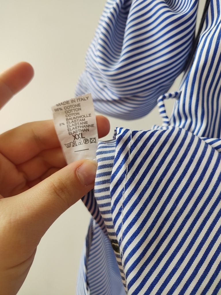 Koszula maxi oversize w paskii kwiatyi bawełna Made in Italy XXL