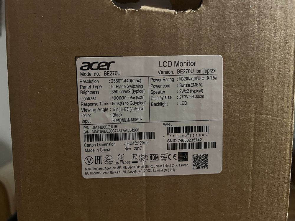Monitor Acer 27” (Zamienię)