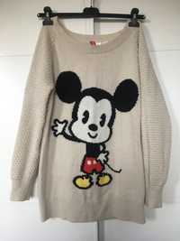 Sweter damski H&M beżowy, rozm S, myszka mickey