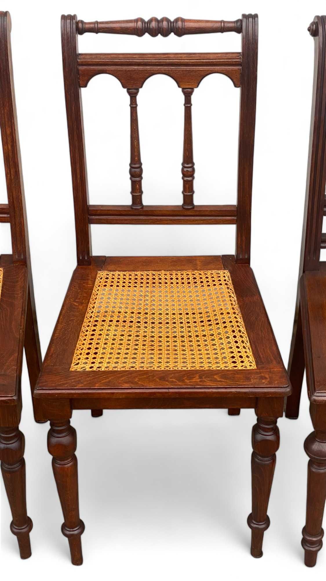 6 krzeseł eklektycznych z rafią KOMPLET, orzech, krzesła stylowe