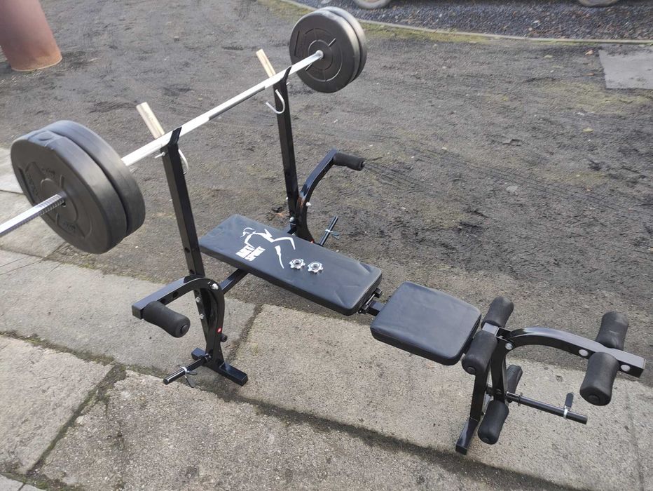 Ławka ławeczka do ćwiczeń gryf 80kg modlitewnik prasa nogi rozpiętki