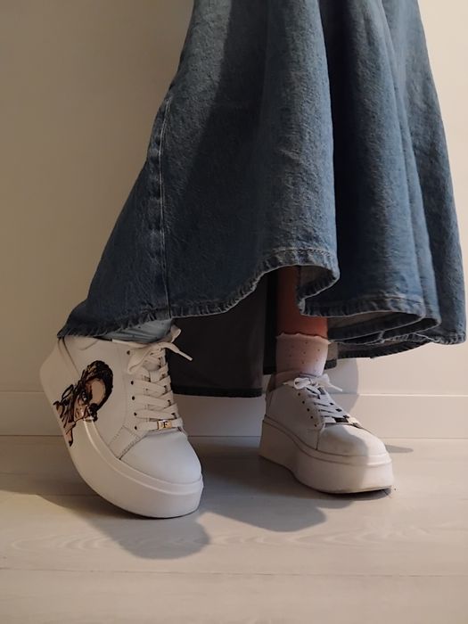 Białe Sneakersy Buty na grubej podeszwie z nadrukiem obrazkiem