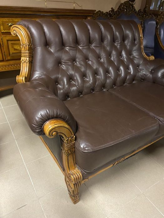 Piękny Włoski Stylowy Komplet Wypoczynkowy Chesterfield Sofa 2 Fotele