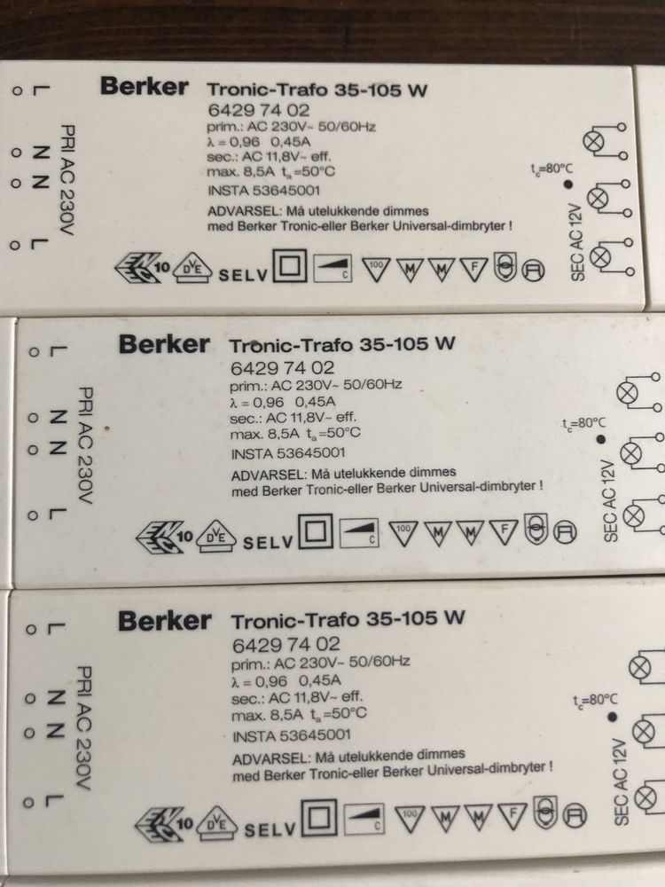 Transformatory halogen Gira Berker 230V 12V zestaw 11 sztuk