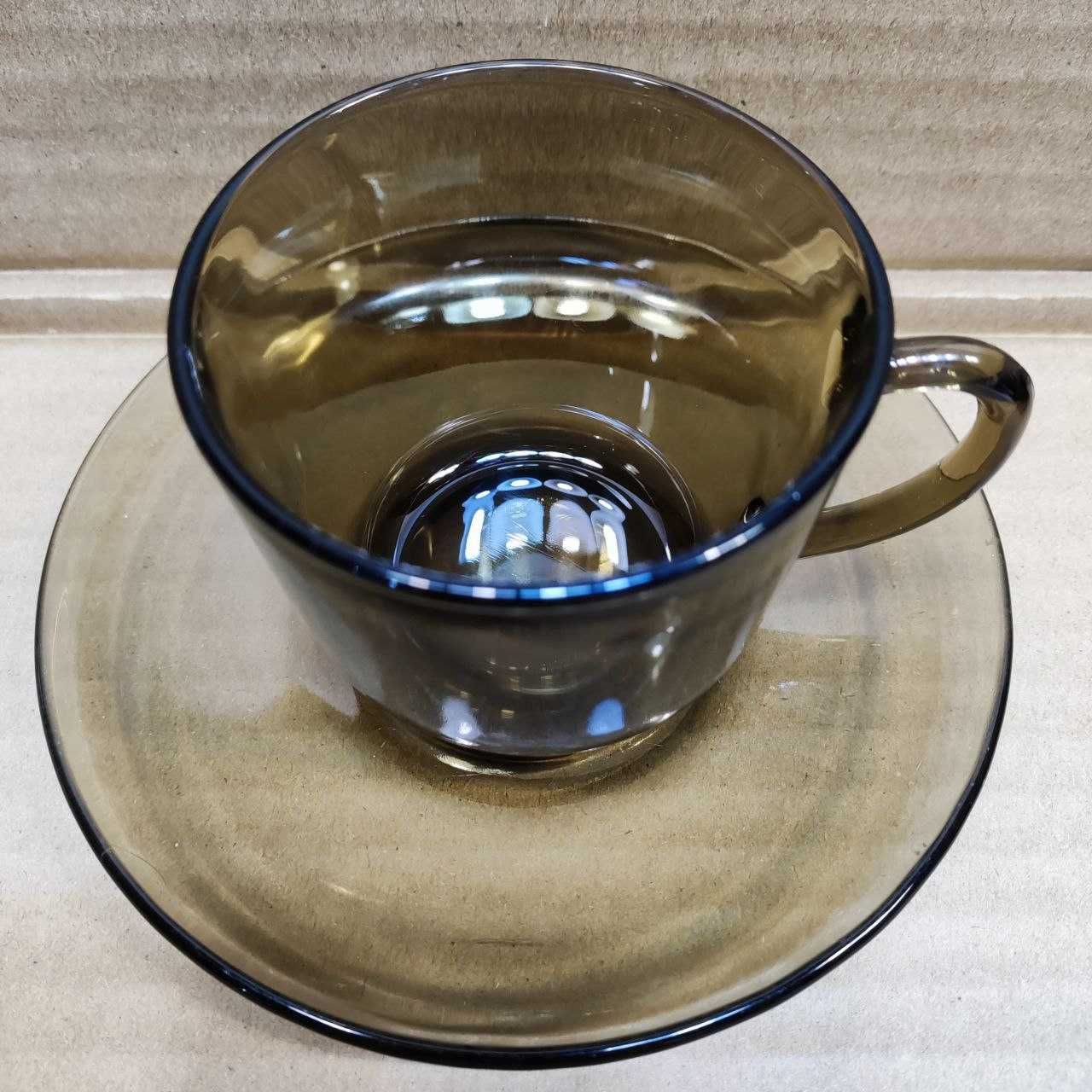 Чашки кофейные БРОНЗА прозрачные с блюдцем. Огнеупорно стекло. Франция