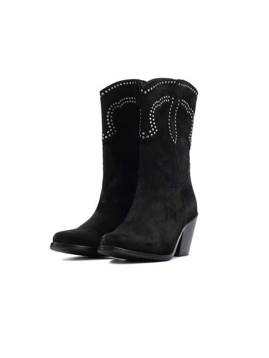 Замшеві чорні жіночі казаки черевики сапоги