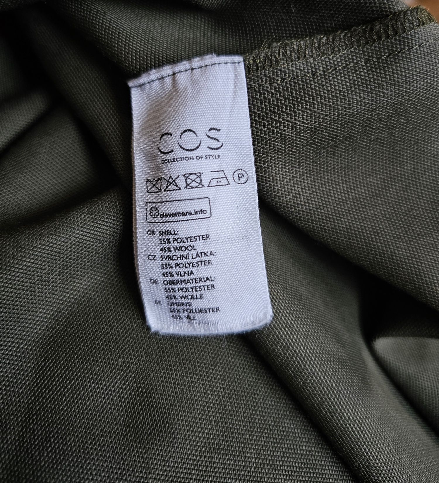 COS sukienka khaki XS 34 wełna rozkloszowana