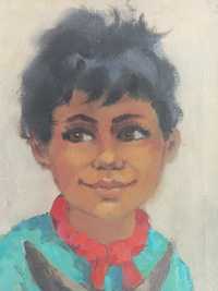 Stary obraz olejny Portret chłopca lata 80