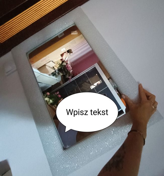 Duże lustro z brokatem białe srebrne