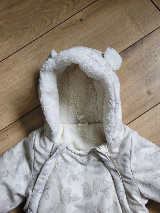 Kombinezon zimowy H&M 62 2-4 mies. unisex futerko miś niemowlęcy