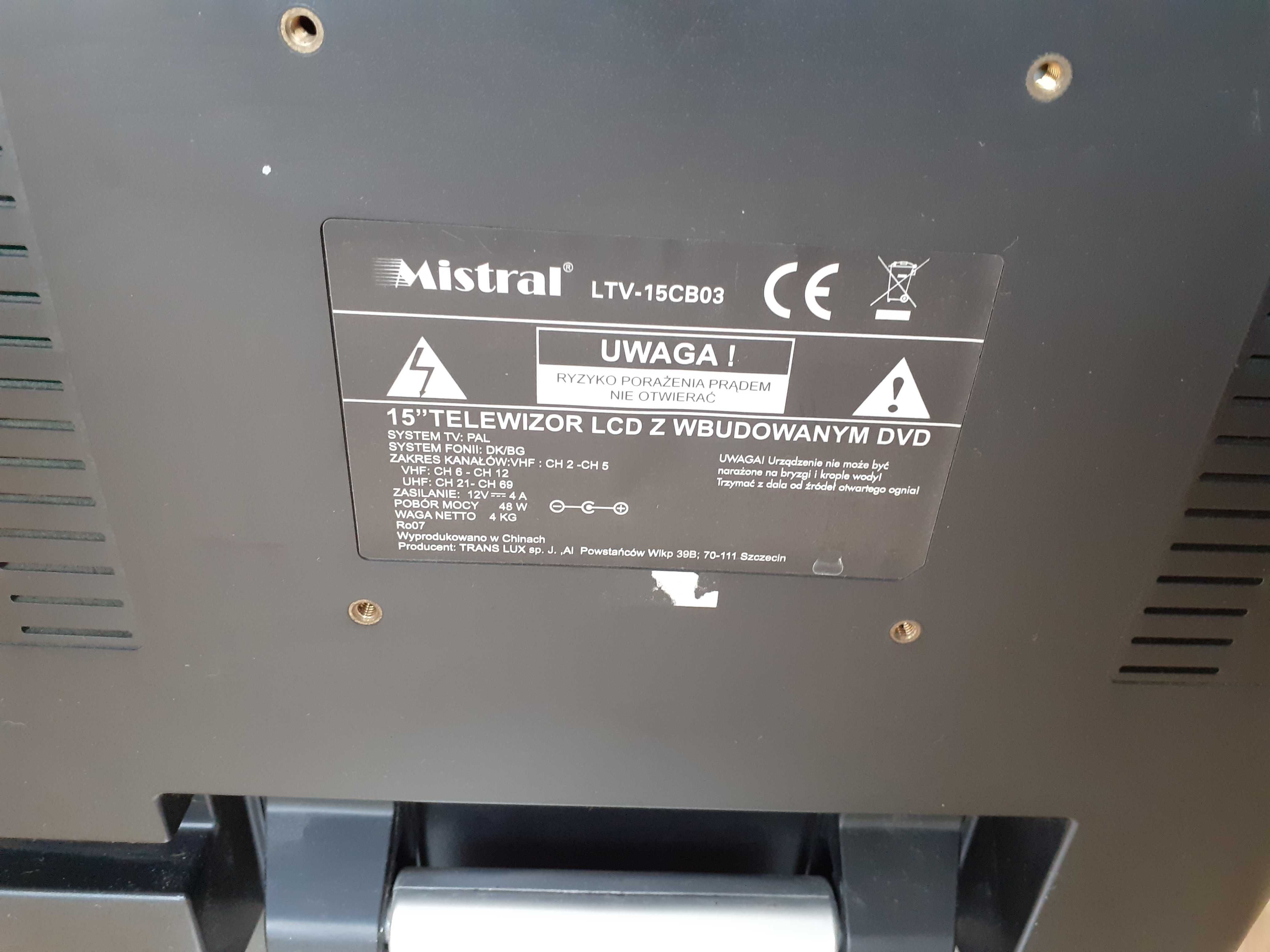 Telewizor 15" LCD z wbudowanym DVD Mistral sprzedam.
