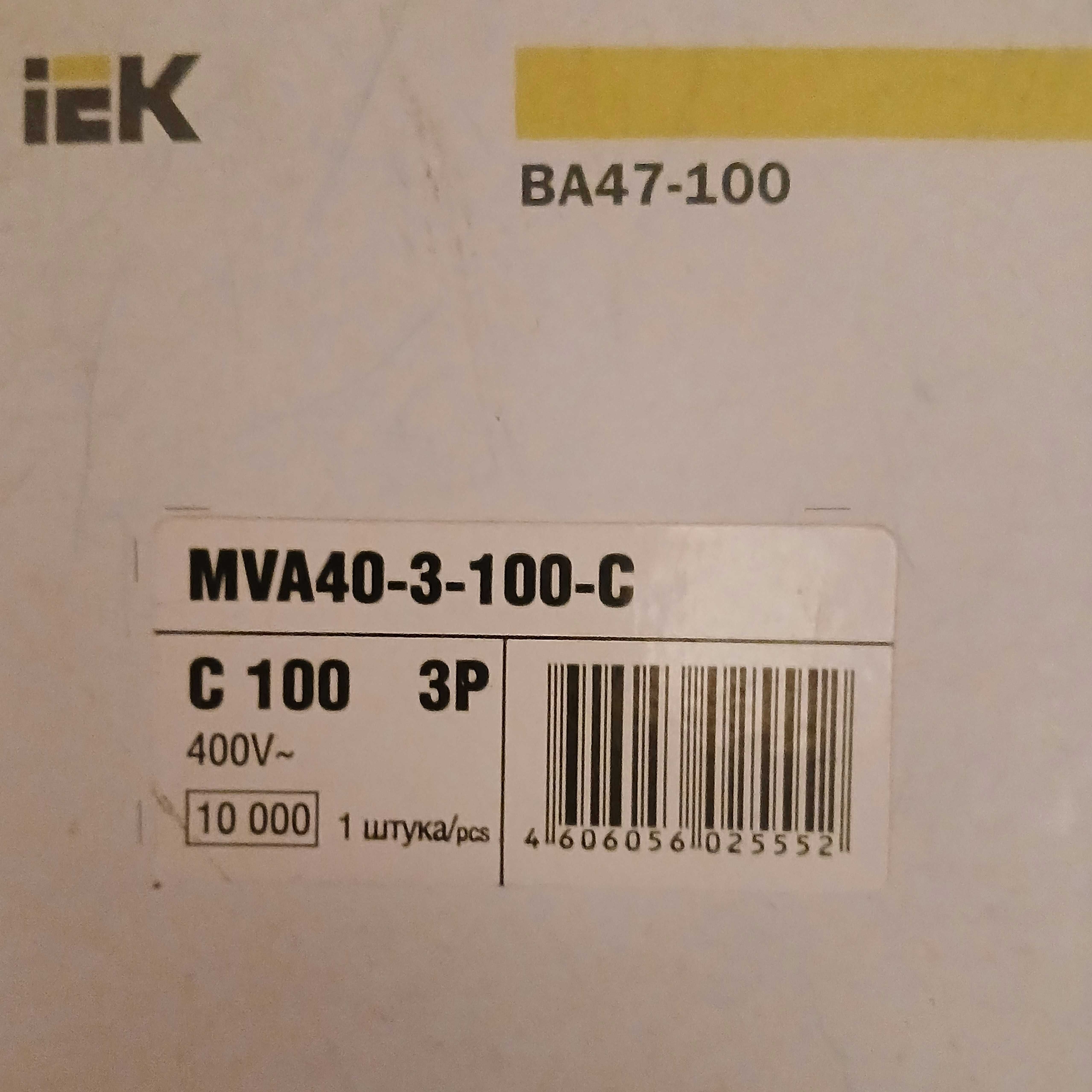 Автоматический выключатель IEK ВА47-100 3P 100A 10кА C MVA40-3-100-C