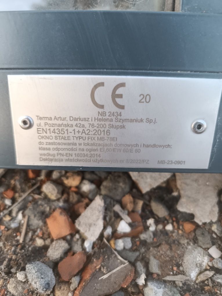Okno* fix * witryna* Aluprof* przeciwpożarowy EI60 148/57 cm